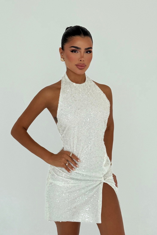 Beyaz Nateba Mini Elbise ATE-3104 - 6