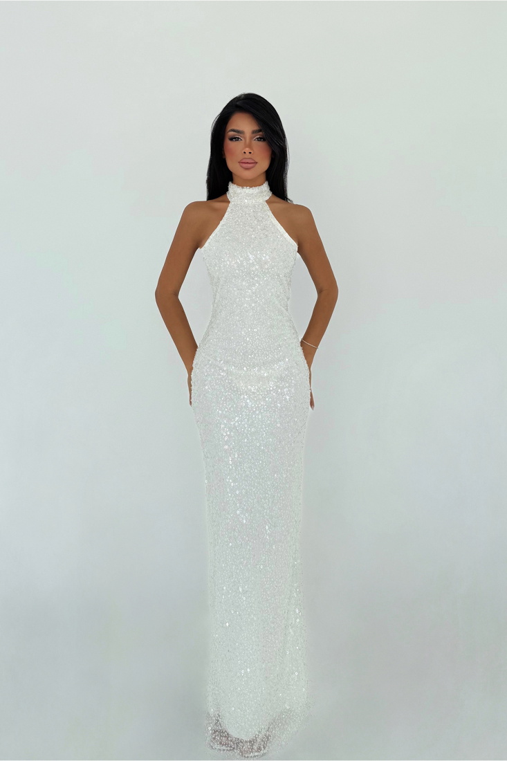 Beyaz Shion Payetli Elbise ATE-3315 - EYYO