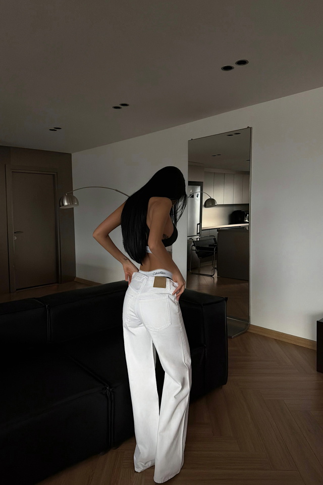 Beyaz Yüksek Bel Jean ATE-4680 - 4