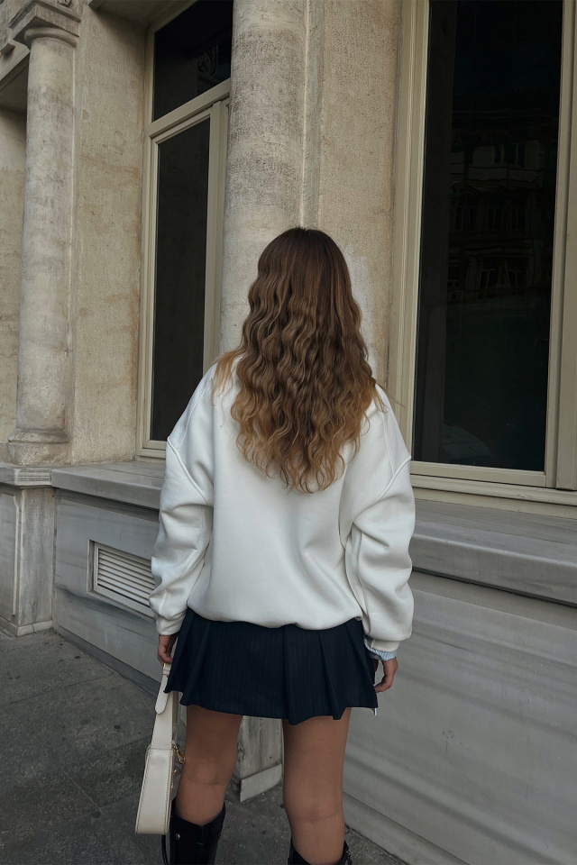 Beyaz Santa Monica Baskılı Sweat ATE2397 - 4