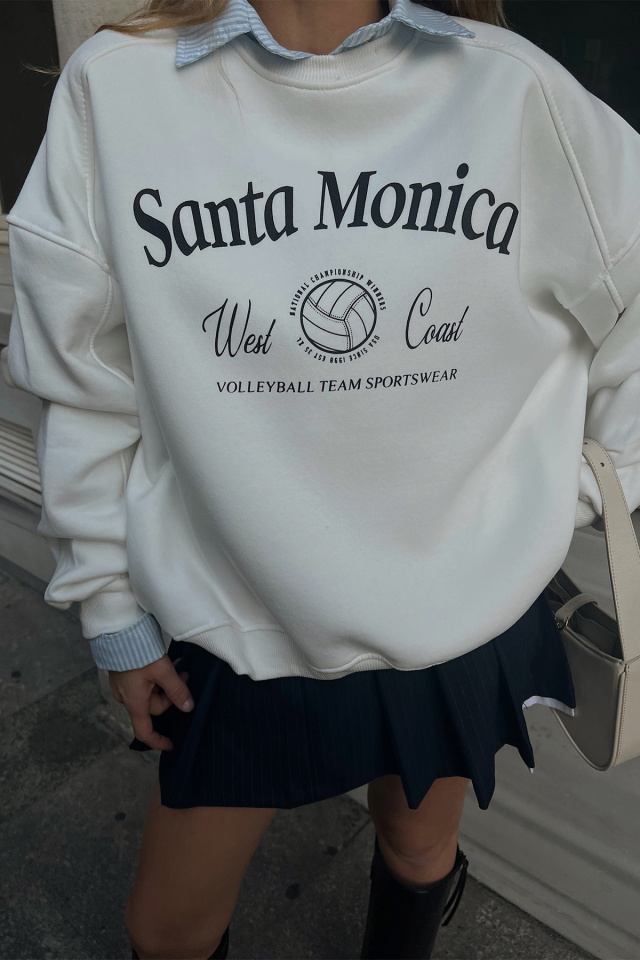 Beyaz Santa Monica Baskılı Sweat ATE2397 - 2