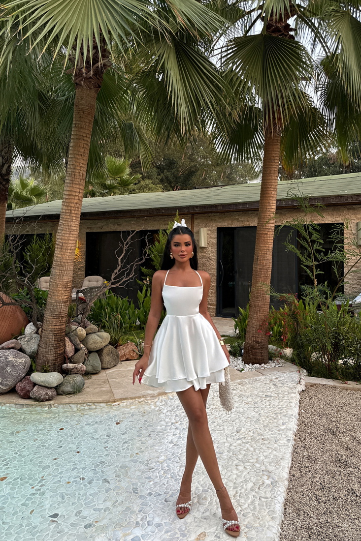 Beyaz ANABEL SATEN ELBİSE ATE-1345 - EYYO