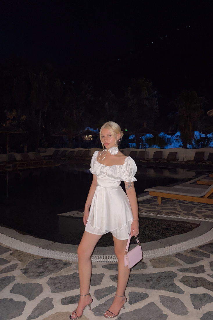 Beyaz Saten Mini Elbise ATE7461 - EYYO