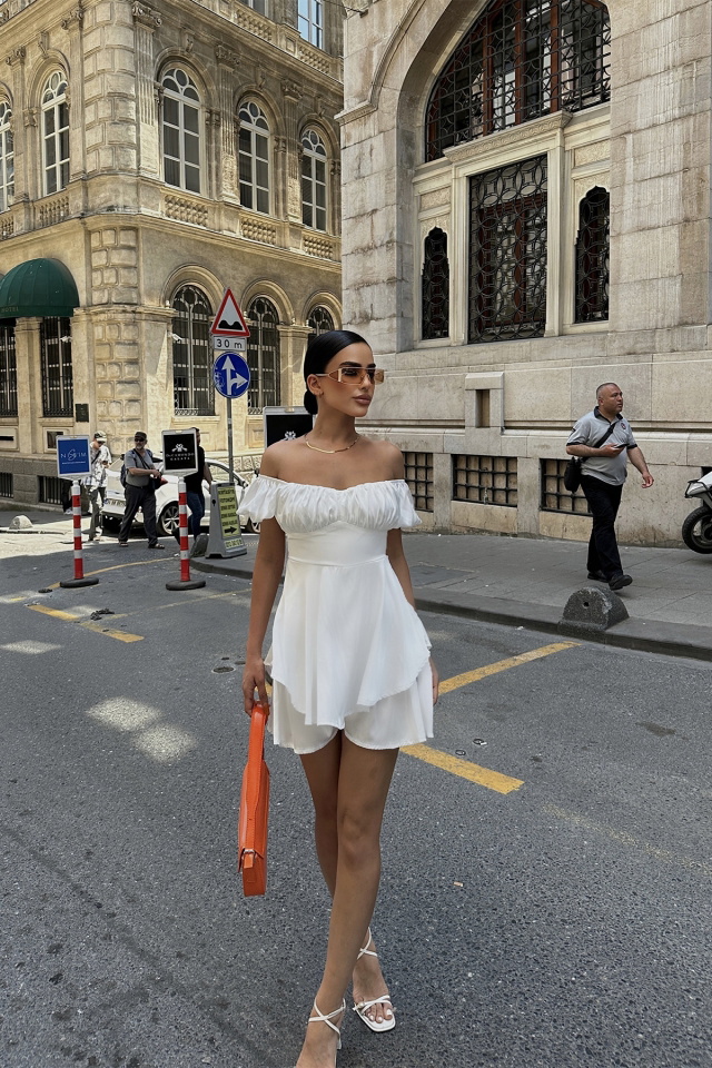 Beyaz Saten Mini Elbise ATE7461 - 8