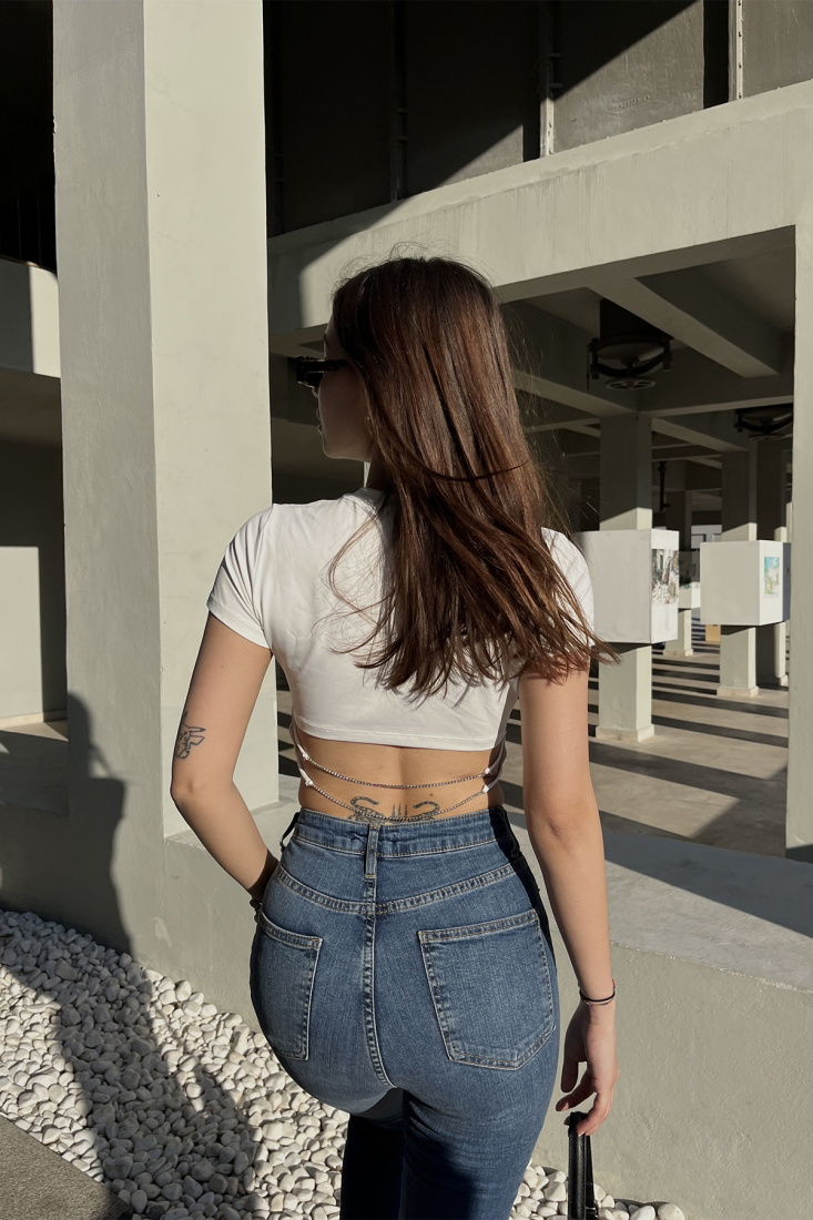 Beyaz Sırt Detay Crop Top ATE5123 - EYYO