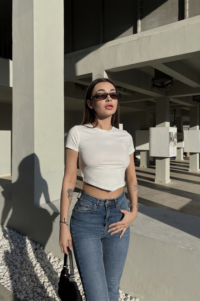 Beyaz Sırt Detay Crop Top ATE5123 - 3