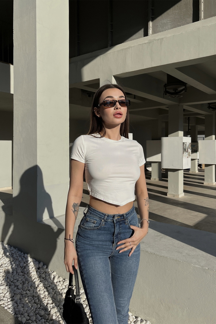 Beyaz Sırt Detay Crop Top ATE5123 - EYYO