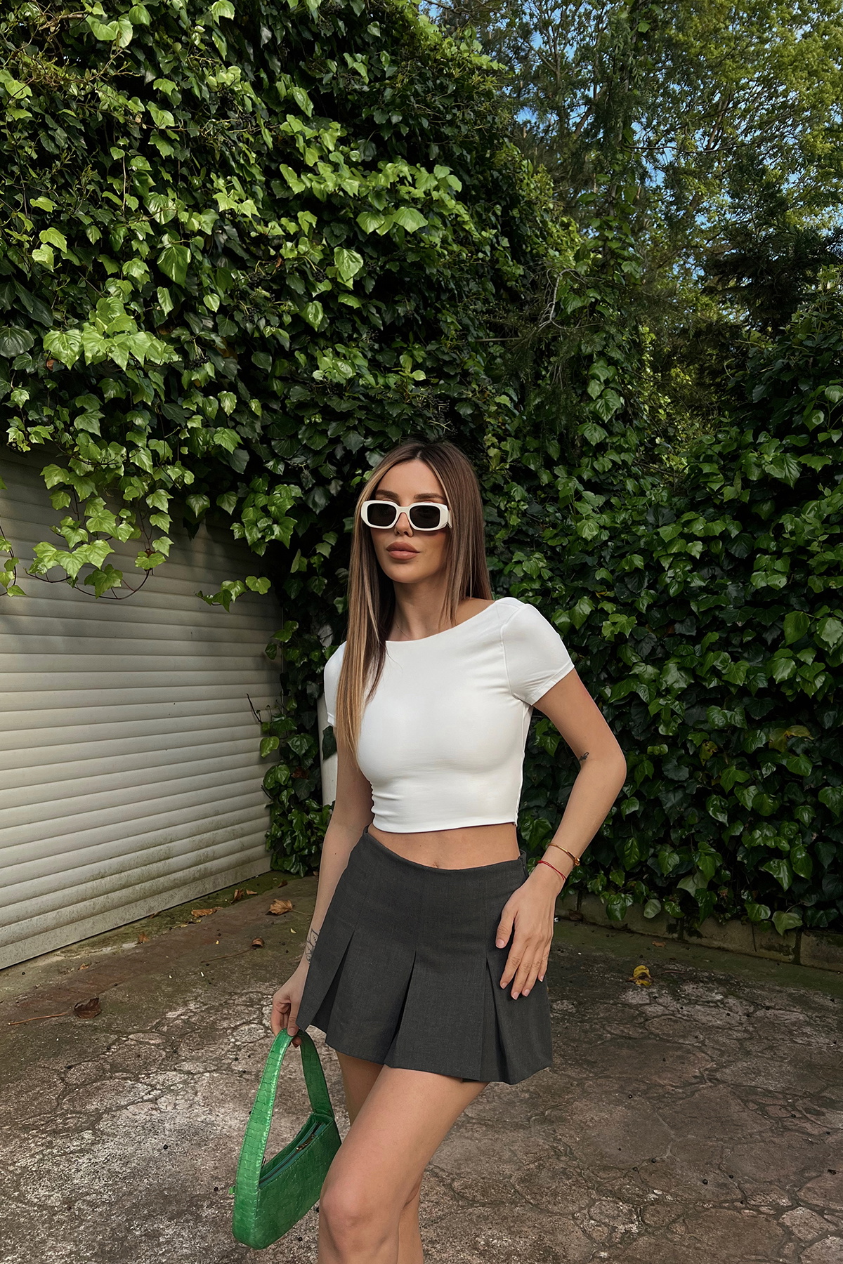 Beyaz Sırt Detay Crop Top ATE6414 - 1