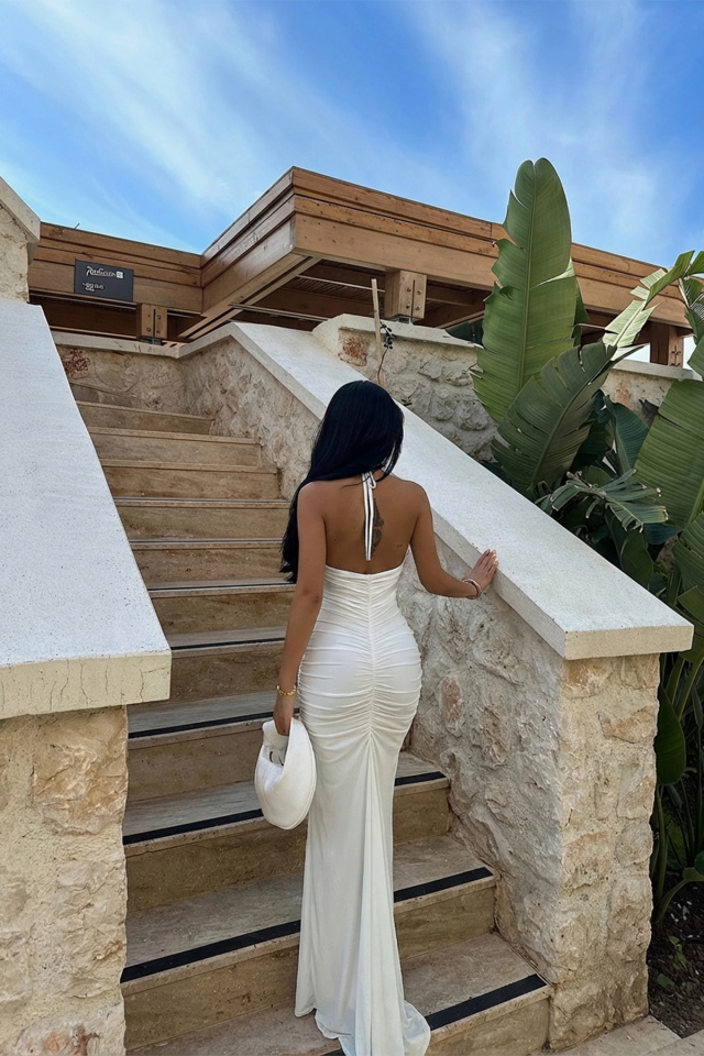 Beyaz Kalika Gül Detay Elbise ATE-1520 - 2