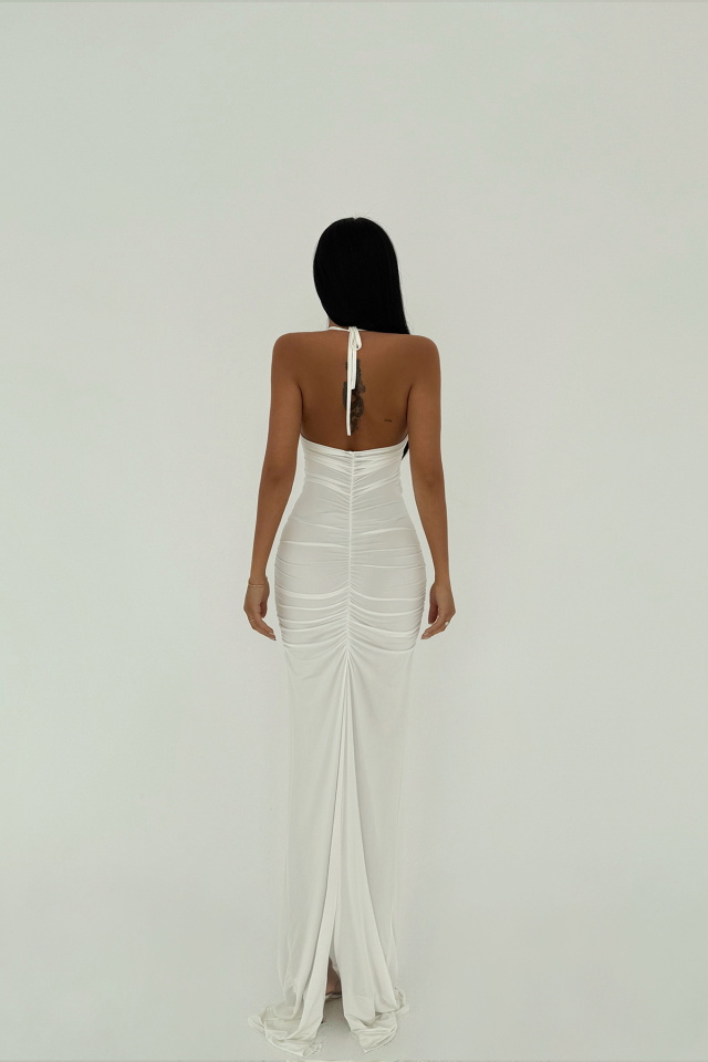 Beyaz Kalika Gül Detay Elbise ATE-1520 - 3