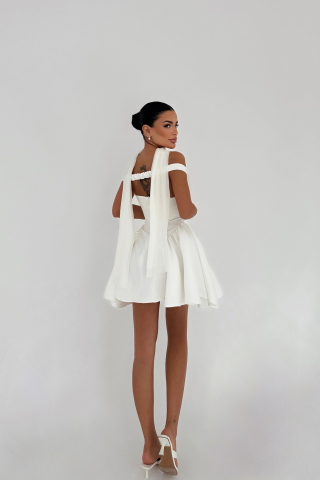 Beyaz Sırt Detay Mini Elbise ATE-2721 - 3