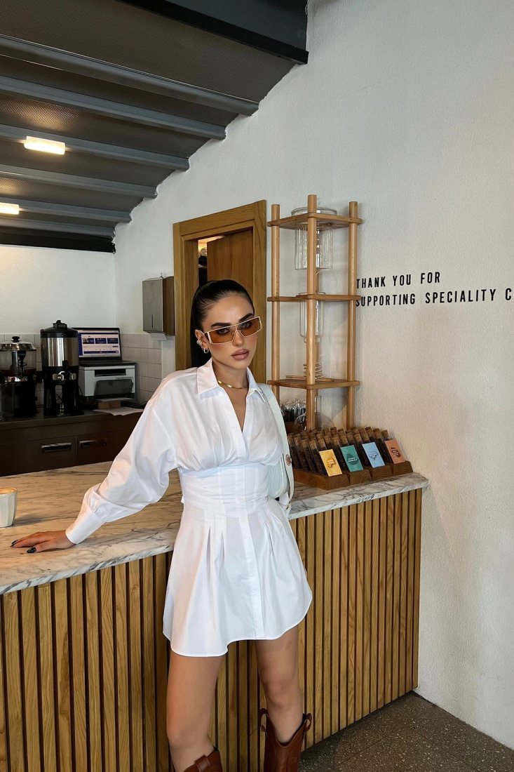 Beyaz Sırt Detay Mini Elbise ATE4175 - EYYO