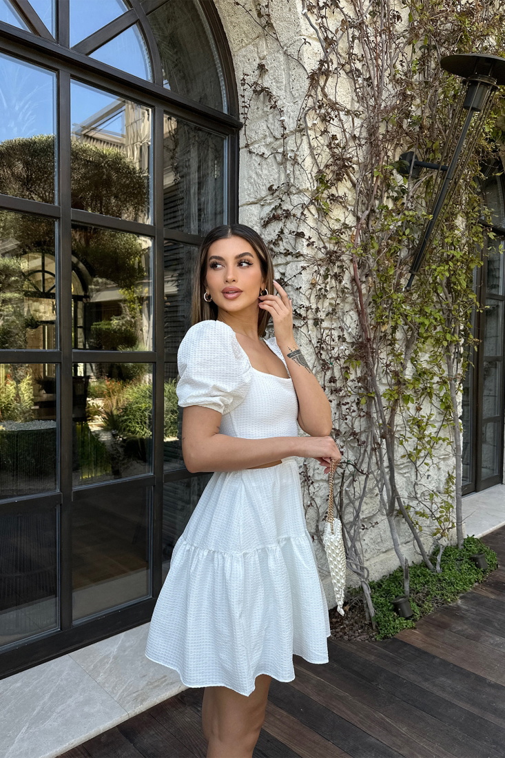 Beyaz Sırt Detay Mini Elbise ATE6246 - EYYO