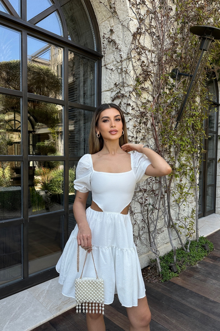 Beyaz Sırt Detay Mini Elbise ATE6246 - EYYO