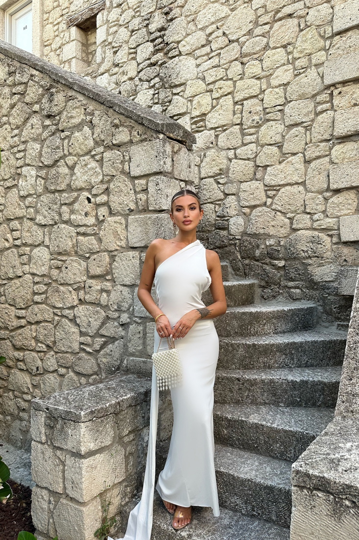 Beyaz Sırt Detay Uzun Elbise ATEL2081 - EYYO