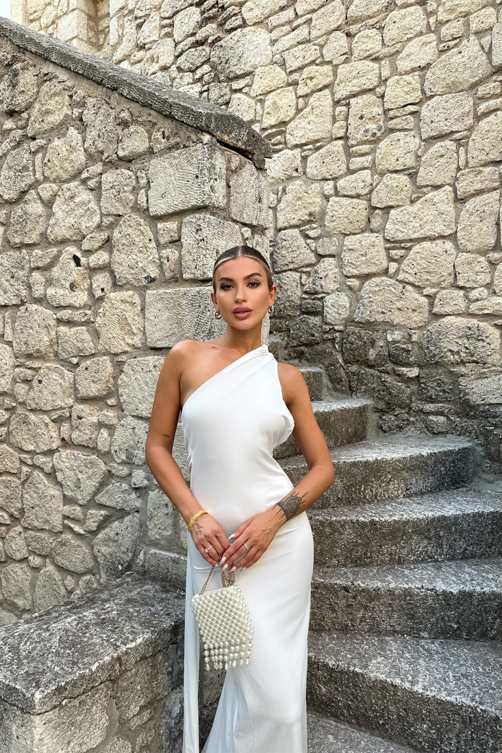 Beyaz Sırt Detay Uzun Elbise ATEL2081 - EYYO