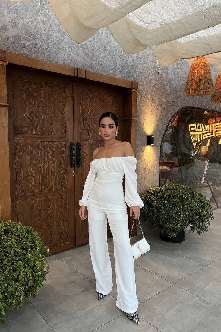 Beyaz Sırtı Bağlamalı Tulum ATE2563 - EYYO