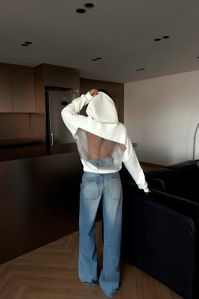 Beyaz Lowell taşlı sweatshirt ATE-4516 - 4