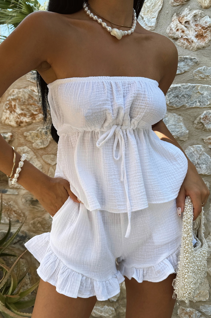 Beyaz Tanja Şortlu Takım ATE-1177 - EYYO