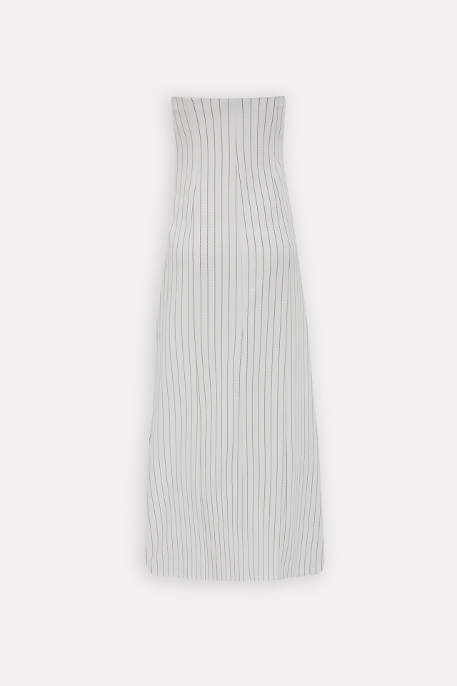Beyaz Straplez Çizgili Elbise ATE-1244 - 5