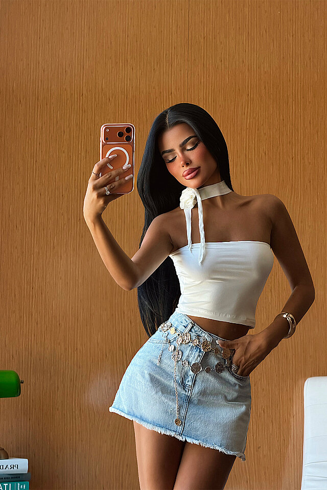 Beyaz Straplez Crop Top - 