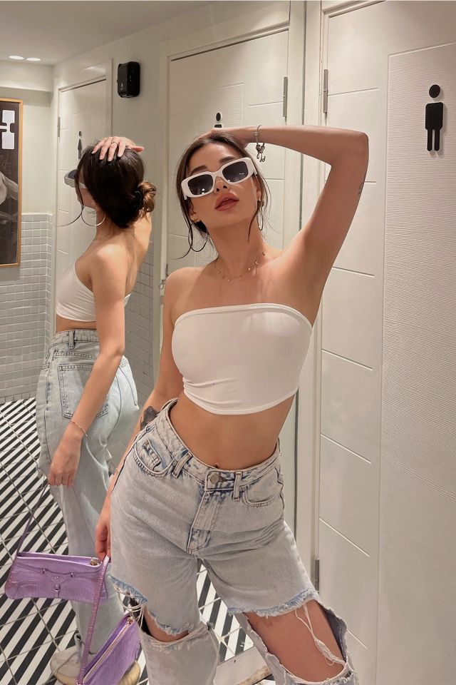 Beyaz Straplez Crop Top ATE4621 - 5