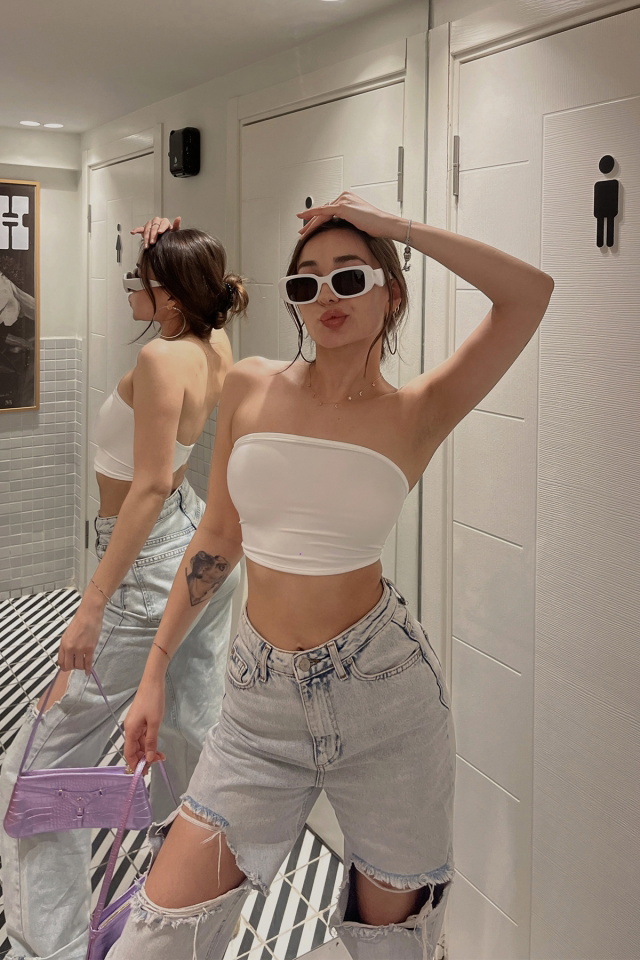 Beyaz Straplez Crop Top ATE4621 - 4