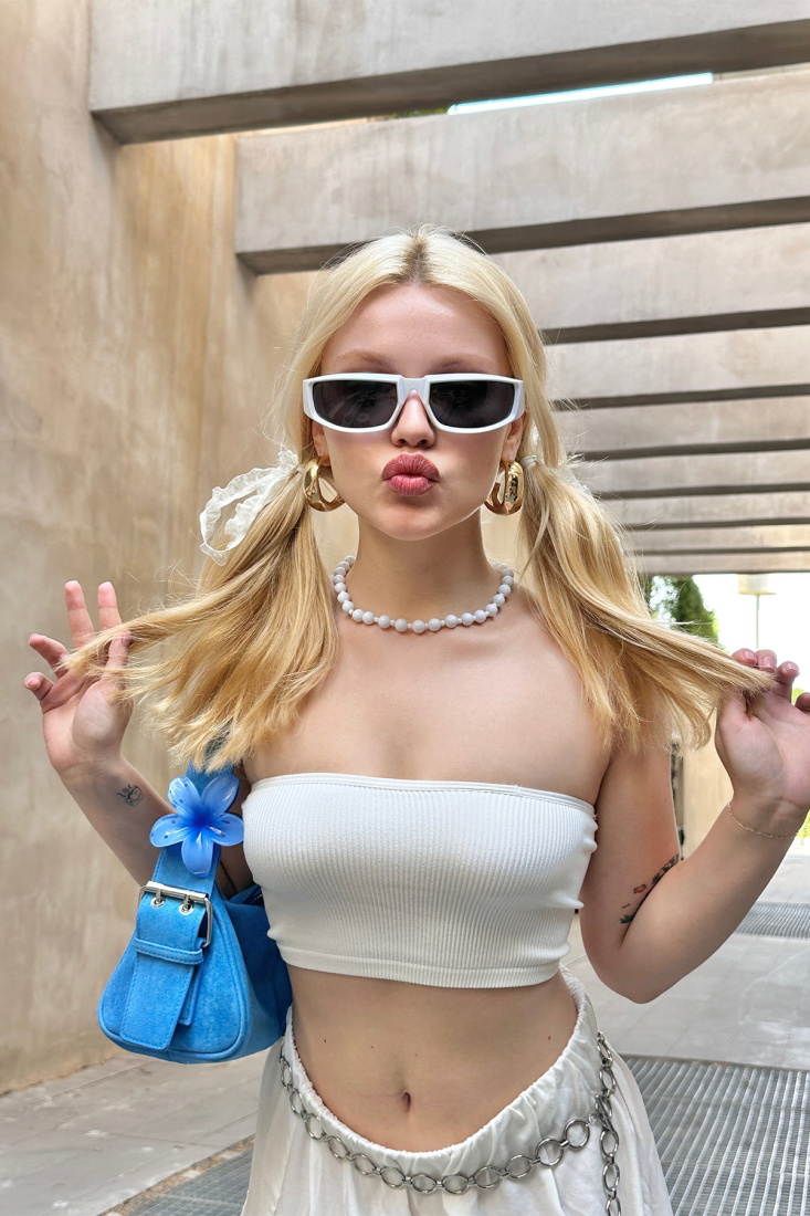 Beyaz Straplez Crop Top ATE7560 - EYYO