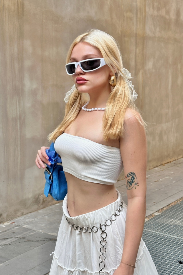 Beyaz Straplez Crop Top ATE7560