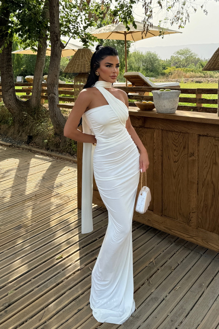 Beyaz Coraline Çok Çeşit Bağlamalı Elbise ATE-1179 - EYYO