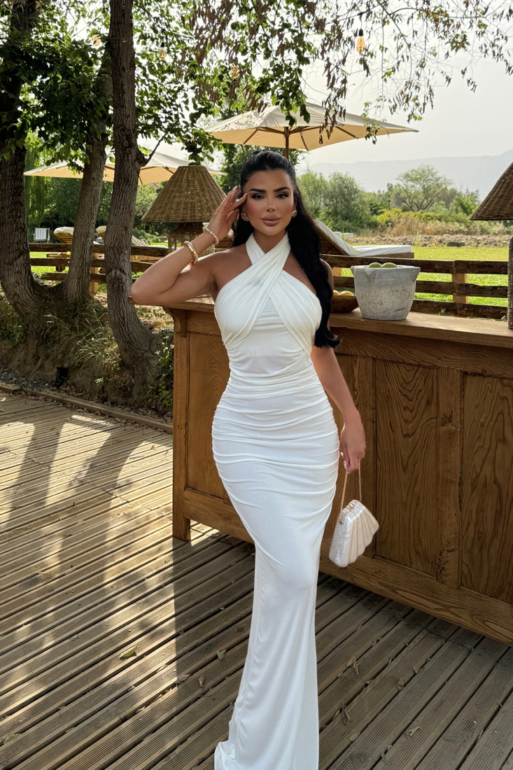 Beyaz Coraline Çok Çeşit Bağlamalı Elbise ATE-1179 - EYYO