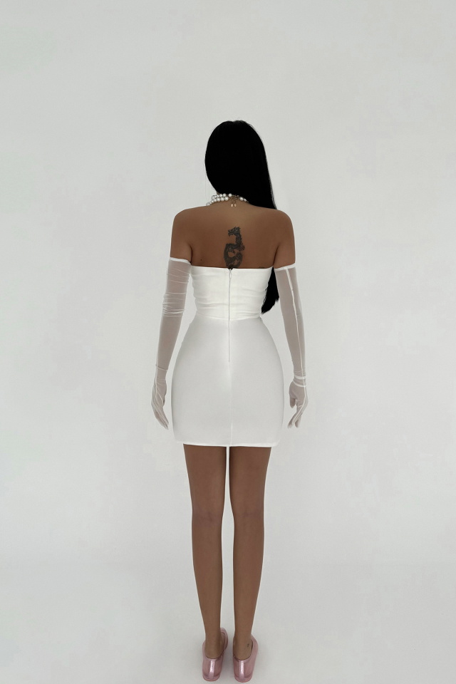 Beyaz Rebeca Fiyonk Detay Mini Elbise ATE-2587 - 8