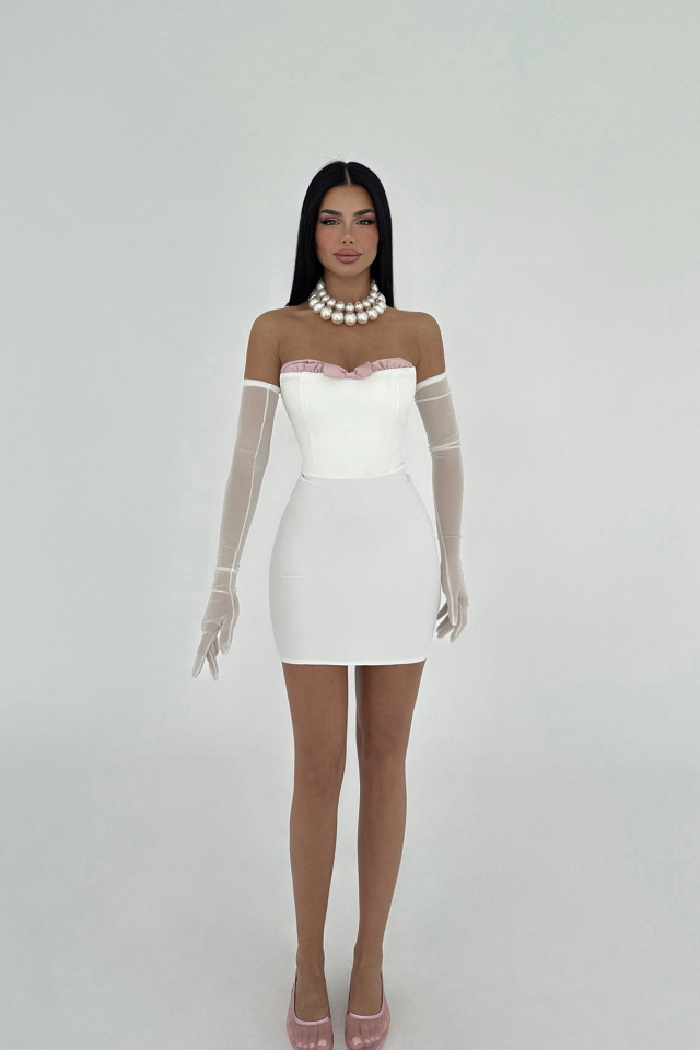 Beyaz Rebeca Fiyonk Detay Mini Elbise ATE-2587 - 7