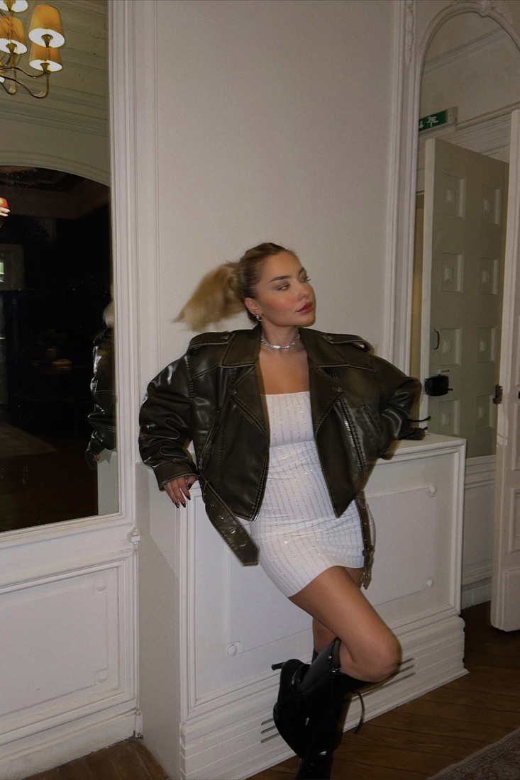 Beyaz Straplez Taşlı Mini Elbise ATE3054 - EYYO