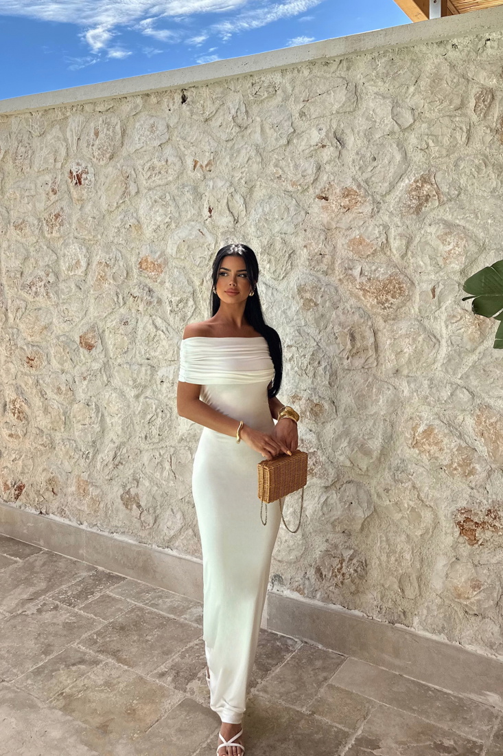 Beyaz Brunella Sırt Detaylı Elbise ATE-0984 - EYYO