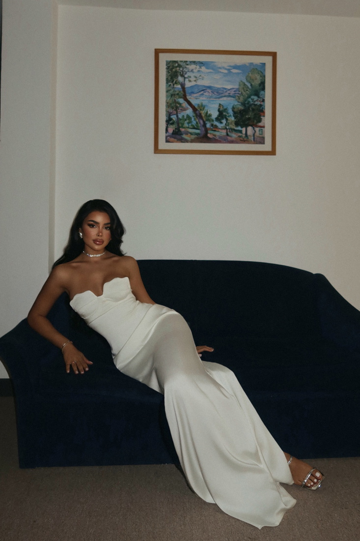 Beyaz Galian Straplez Uzun Elbise ATE-2362 - EYYO