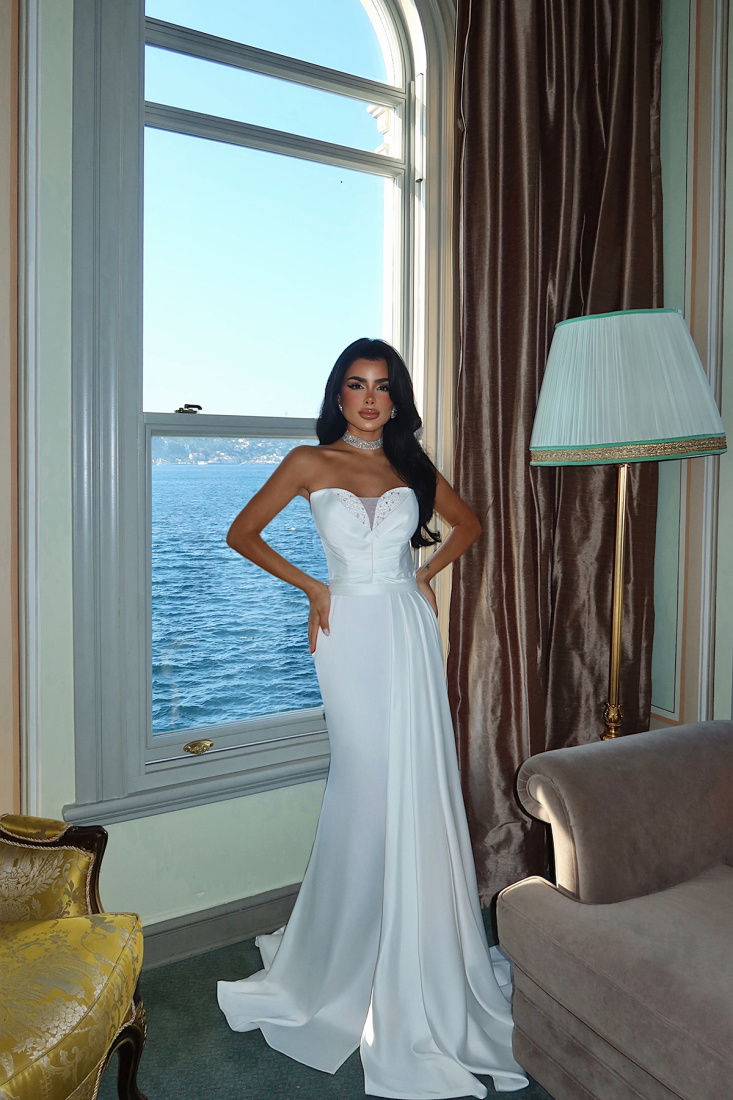 Beyaz Elodie Uzun Abiye ATE-3384 - EYYO