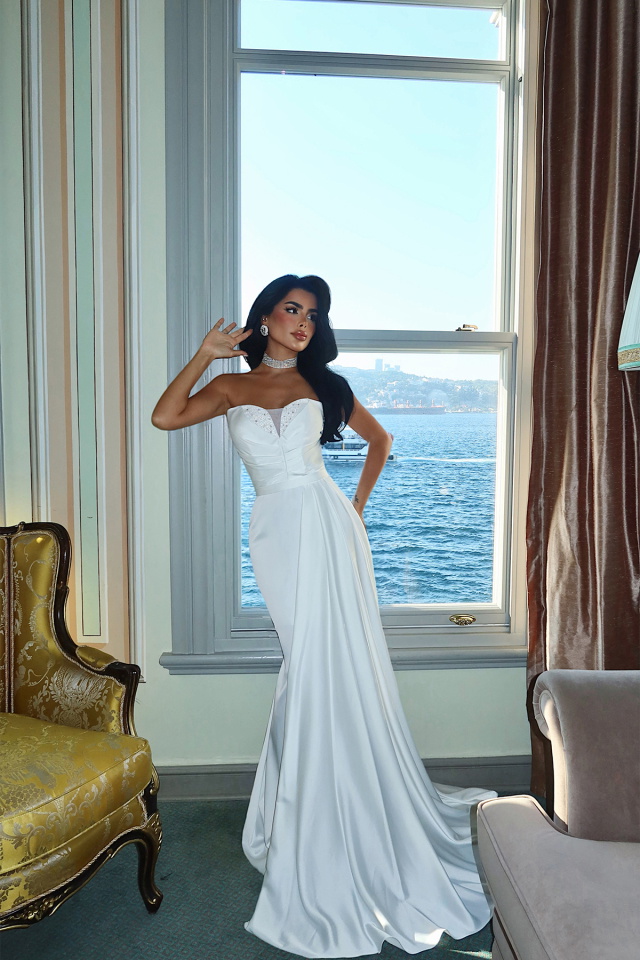 Beyaz Elodie Uzun Abiye ATE-3384 - 4