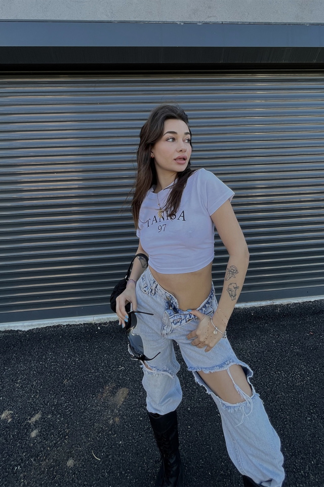 Beyaz Tanisa Yazılı Crop Top ATE4624 - 6
