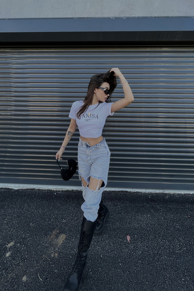 Beyaz Tanisa Yazılı Crop Top ATE4624 - 10