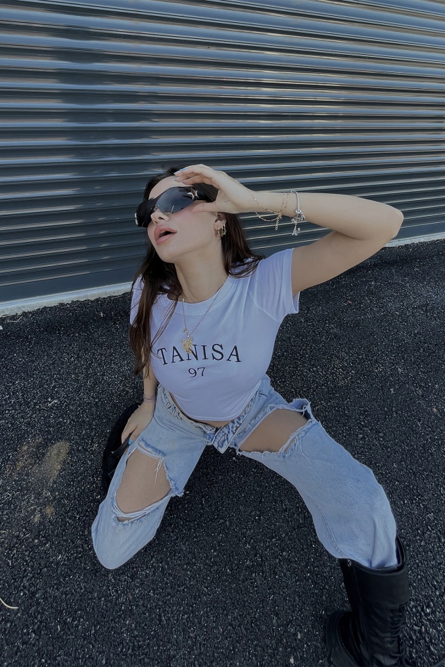 Beyaz Tanisa Yazılı Crop Top ATE4624 - 9
