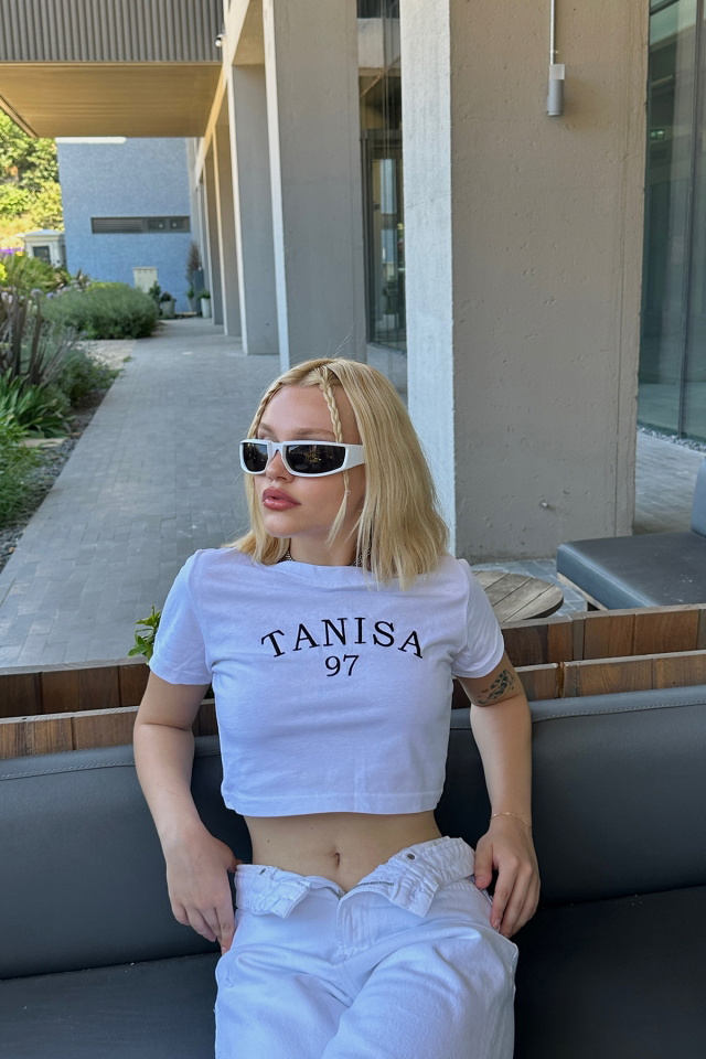 Beyaz Tanisa Yazılı Crop Top ATE4624 - 4