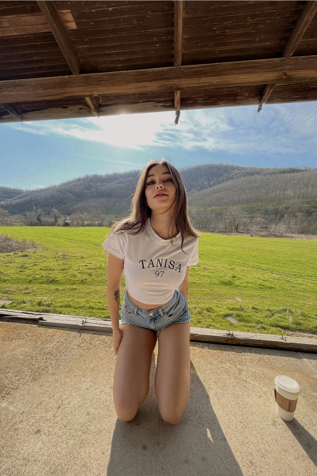 Beyaz Tanisa Yazılı Crop Top ATE4626 - 5