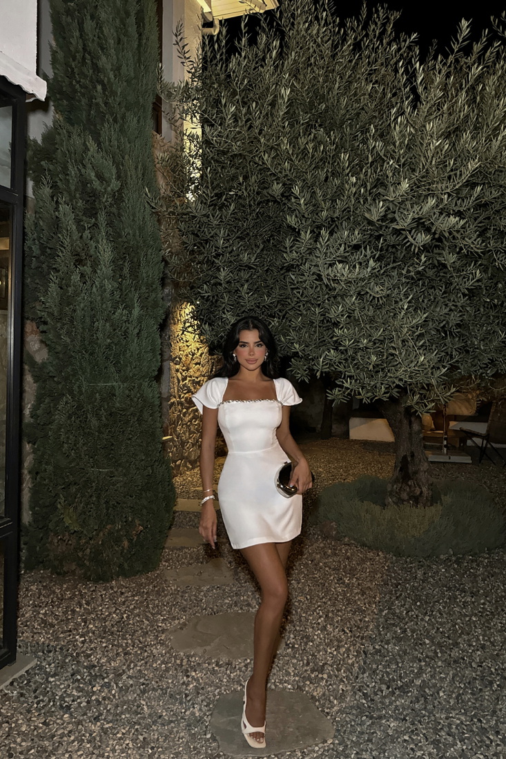 Paısley Beyaz Taş Detay Mini Elbise ATE-1401 - EYYO