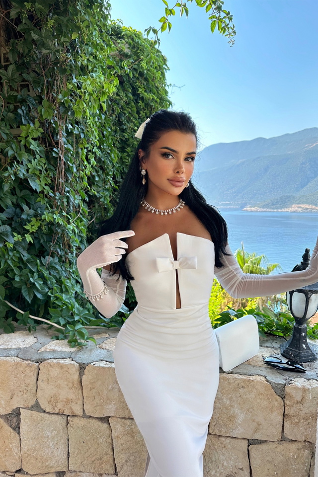 Lıana Beyaz Tasarım Elbise ATE7415 - 2