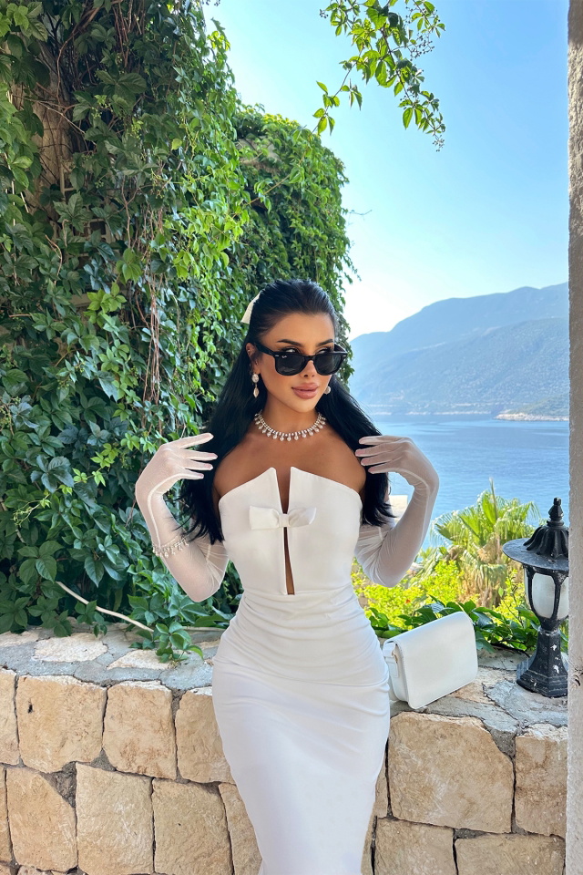 Lıana Beyaz Tasarım Elbise ATE7415 - 3