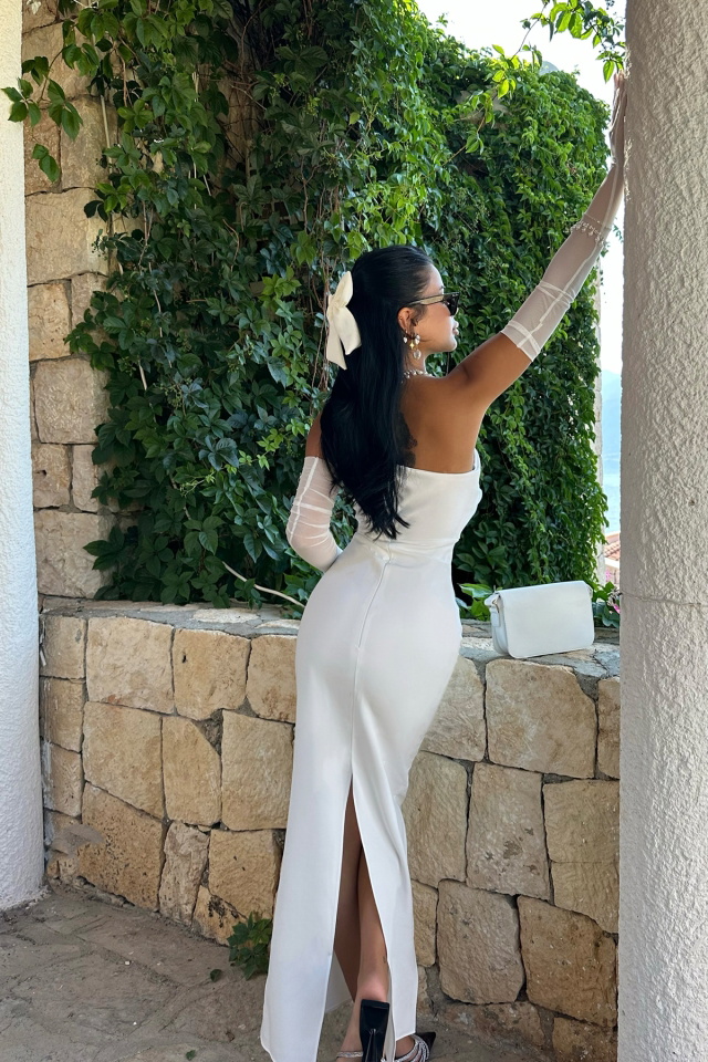 Lıana Beyaz Tasarım Elbise ATE7415 - 4