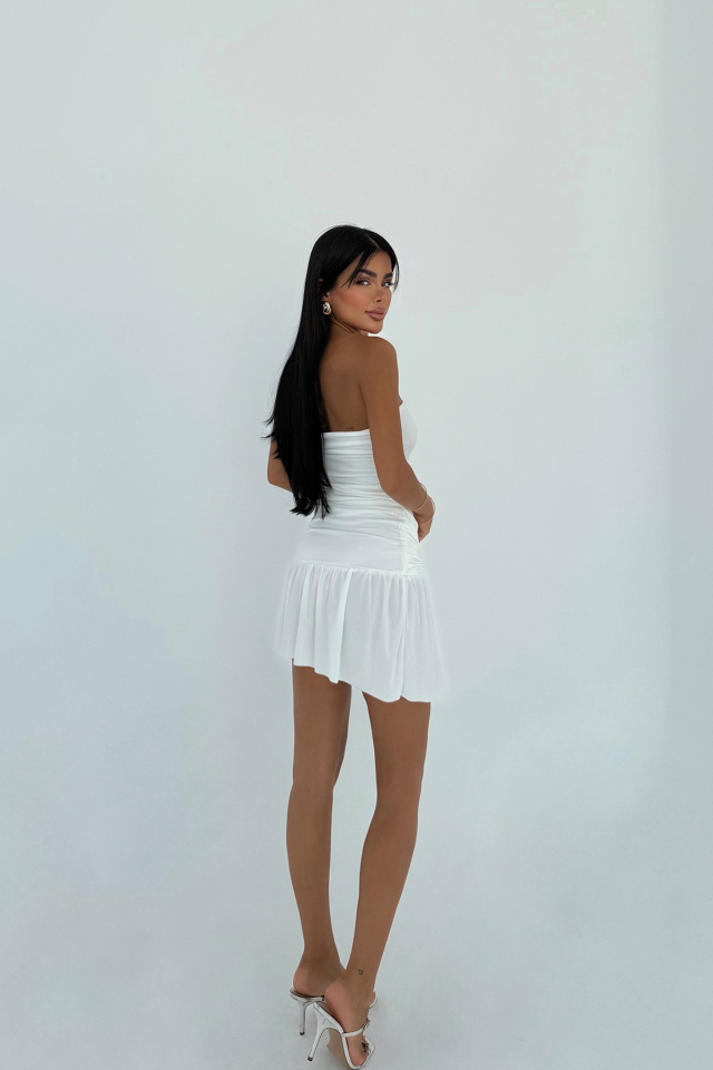 Beyaz Jody Mini Taş Aksesuarlı Elbise ATE-3133 - 7