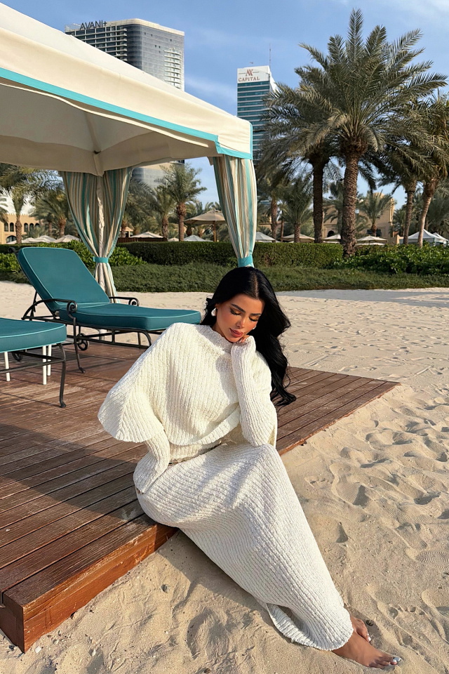 Beyaz Majorella Uzun Triko Elbise ATE-4652 - 3