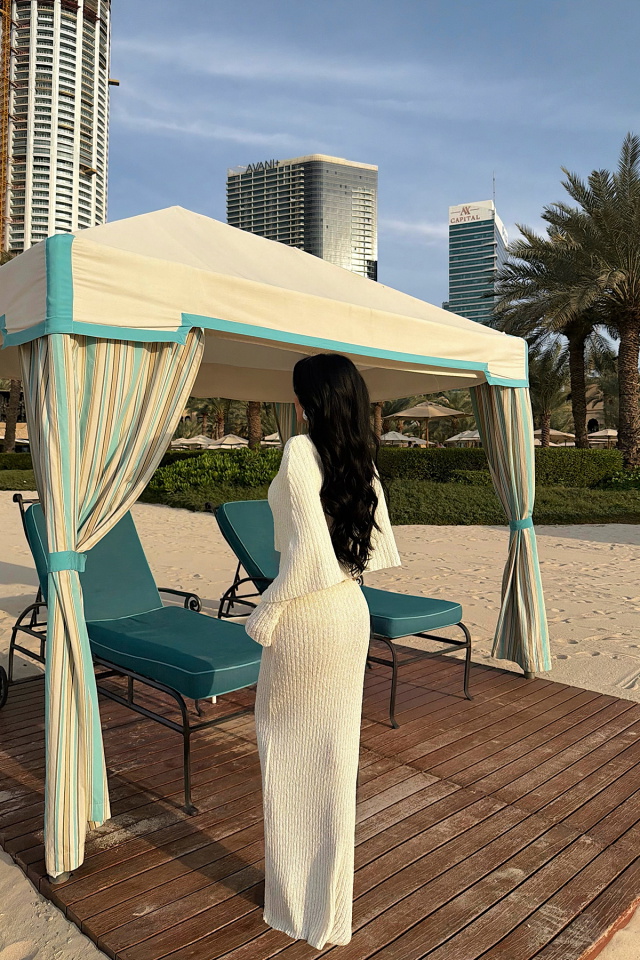 Beyaz Majorella Uzun Triko Elbise ATE-4652 - 5